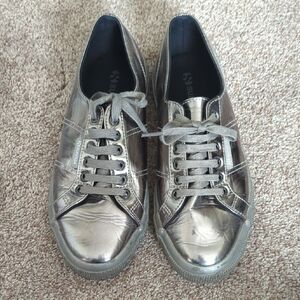 Superga Shimmering Silver Lace-Up Sneakers